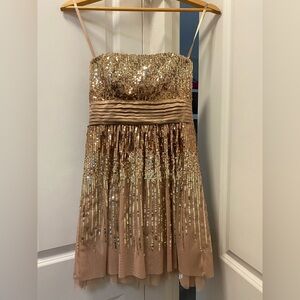 SILK BCBGMaxAzria Strapless Gold Sequin Dress